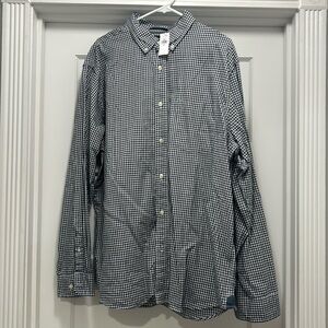 Banana Republic - Navy Blue/White Gingham Button Down NWT, XXL Untucked Fit
